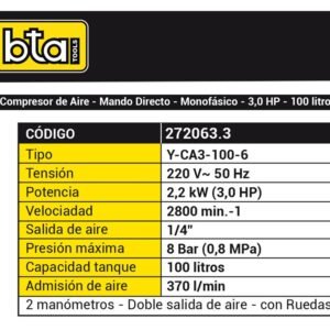 Compresor De Aire 100L 3hp 220v - Imagen 2