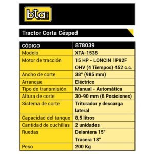 Tractor American Cut 15Hp 38" Auto - Image 2